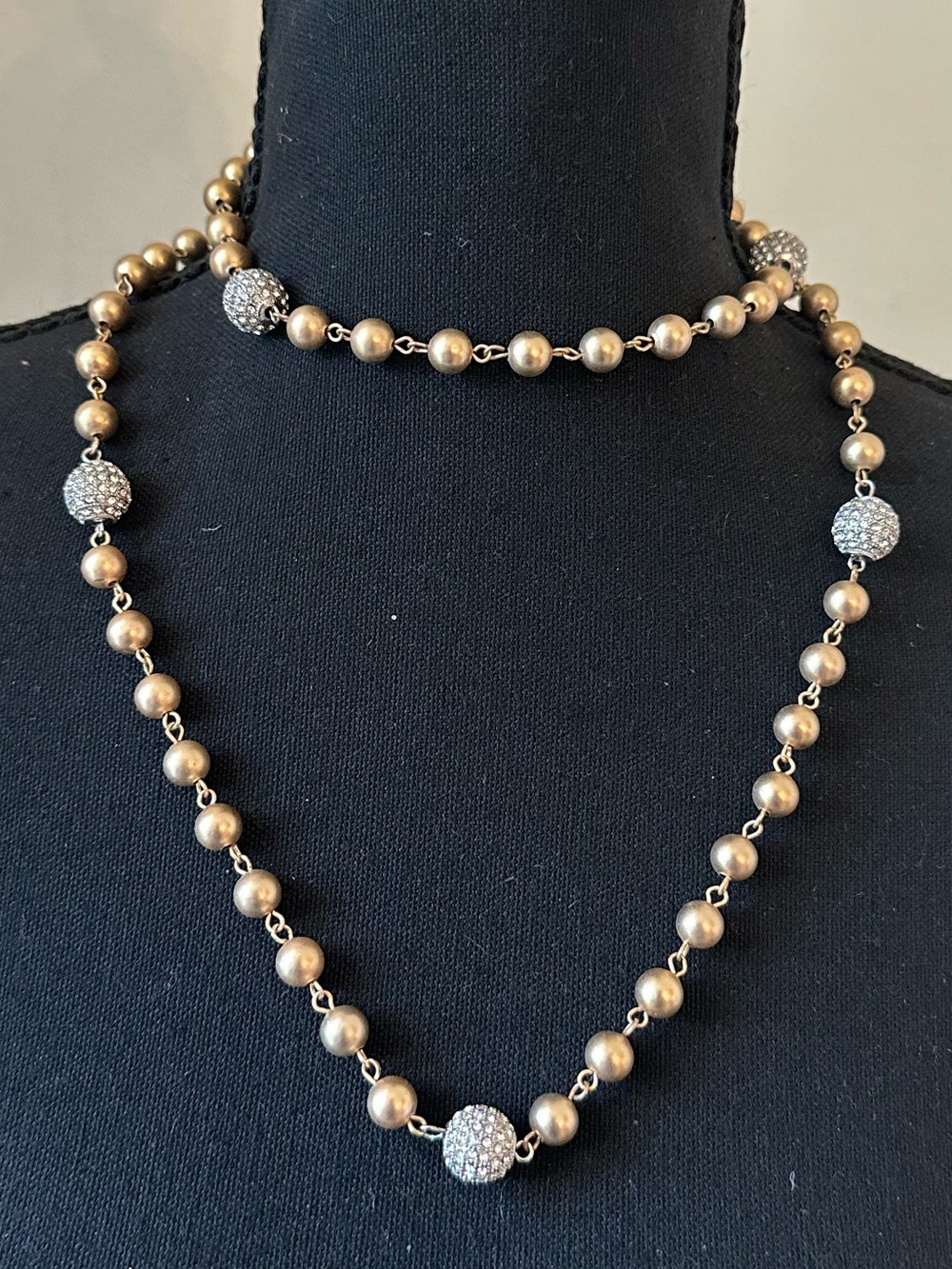 Gold-Tone Beaded Necklace with Sparkling Pavé Accent - Women's Jewelry